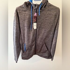 Gray Heather Zip-Up Hoodie with Blue Accent